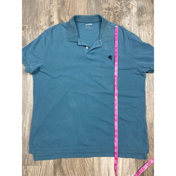 Express Mens Polo Shirt Large Teal Blue Short Sleeve Everyday Performance - Picture 7 of 7